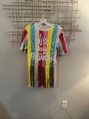 Colorful Sequin “it’s my birthday” party top. Size small. New with tags.